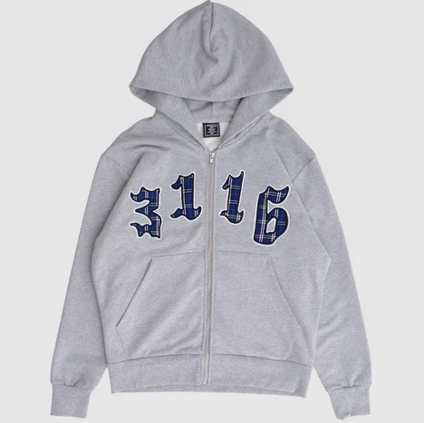 Always Do What You Should Do - Applique Zip Up Hoodie Grey