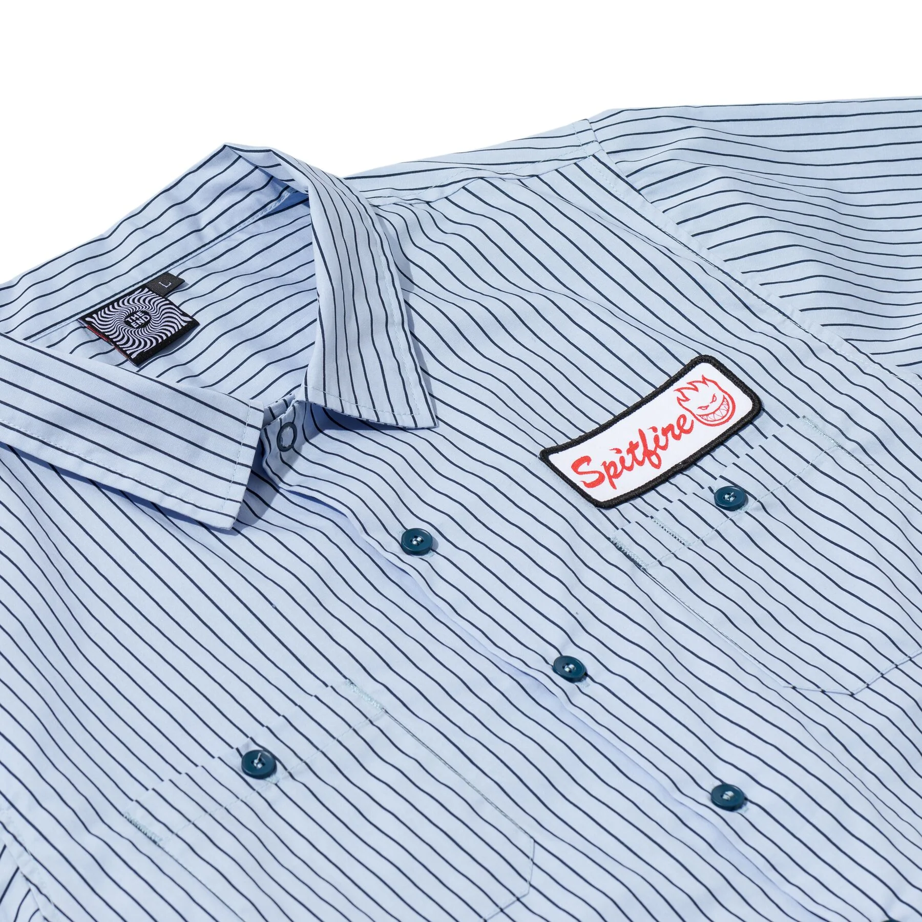Spitfire - Chrome Venom S/S Work Shirt Light Blue / Navy Stripe - Image 3