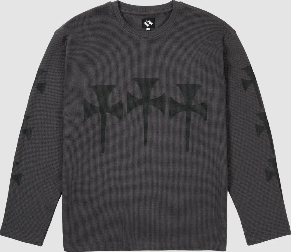 The Trilogy Tapes - Three Cross Waffle Longsleeve Charcoal/Black