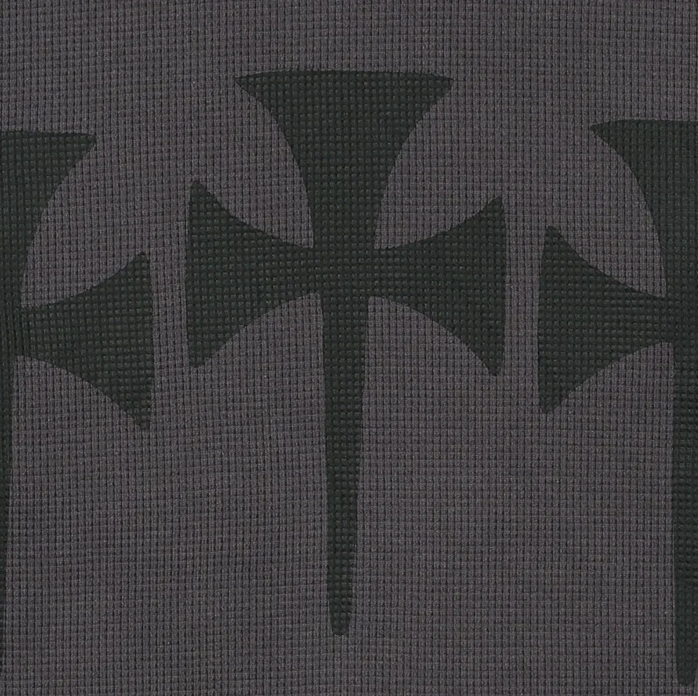 The Trilogy Tapes - Three Cross Waffle Longsleeve Charcoal/Black - Image 2